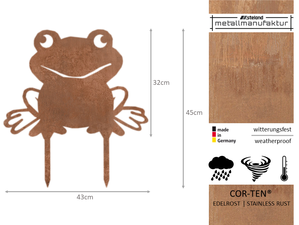 steland metallmanufaktur® Beetstecker, Gartenstecker aus Cortenstahl | Edelrost | hochwertige Gartendeko aus Metall | 45 cm | COR-Ten®